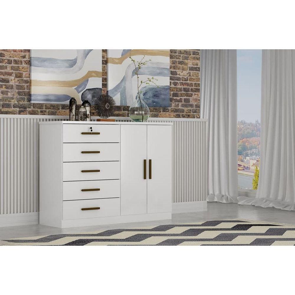 Cômoda para Quarto com Sapateira 5 Gavetas - Space-Branco - Móveis Novo Horizonte