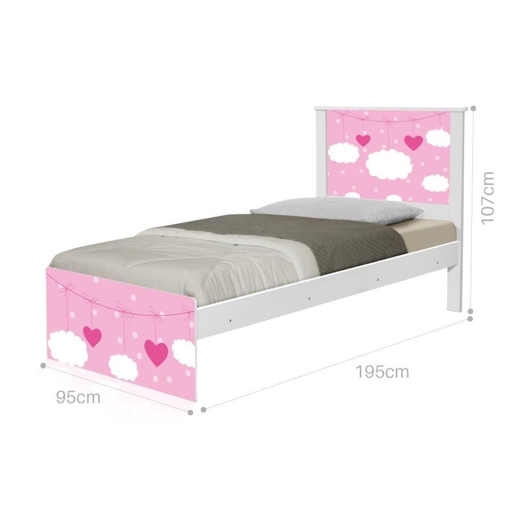 Cama Solteiro Adesivada Nuvens Menina