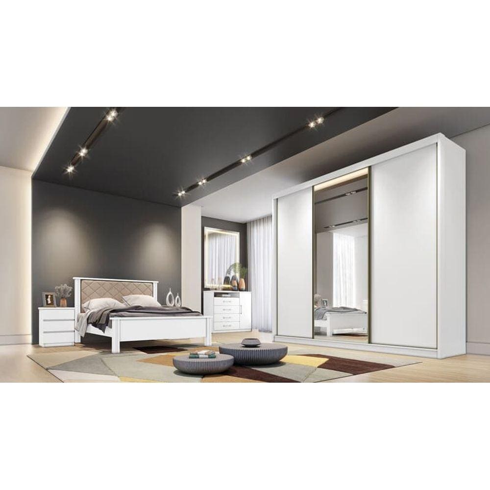 Guarda Roupa Casal com 1 Porta Espelhada 6 Gavetas - Londres-Branco - Móveis Novo Horizonte
