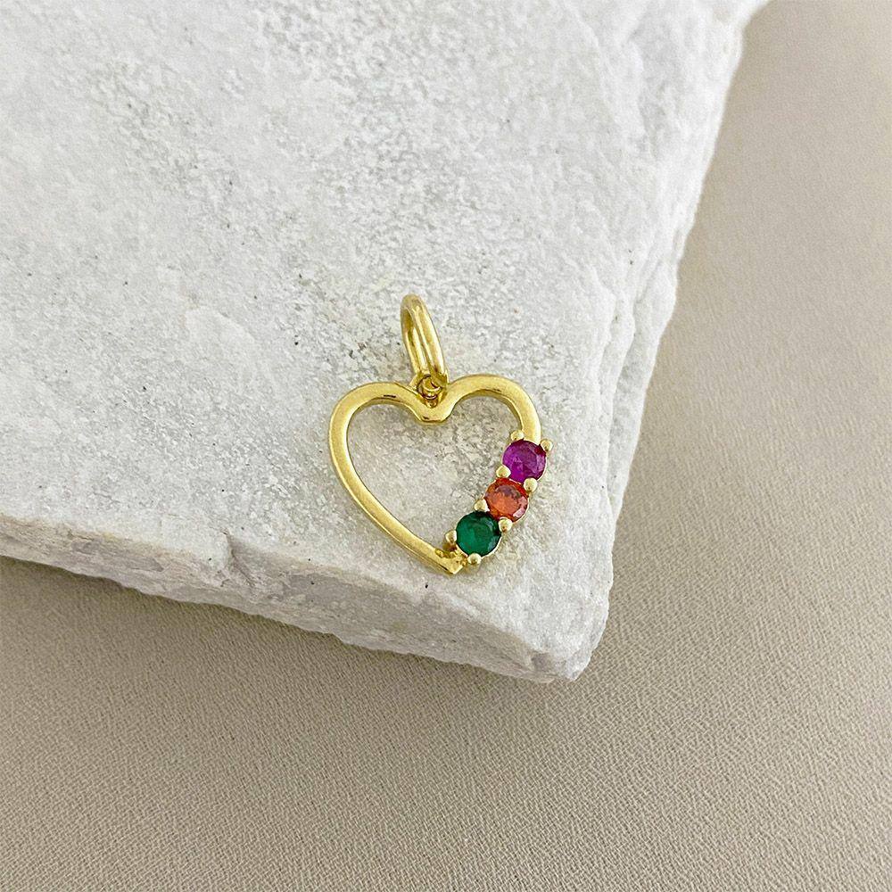 Pingente Coração com 3 Pontos de Luz Coloridos