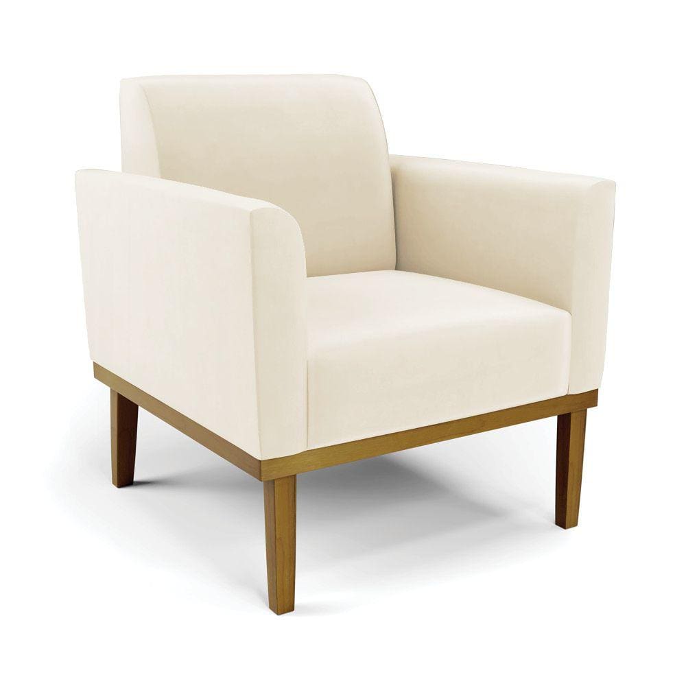 Poltrona Base de Madeira Fixa Castanho Marisa Veludo Bege - D`Rossi