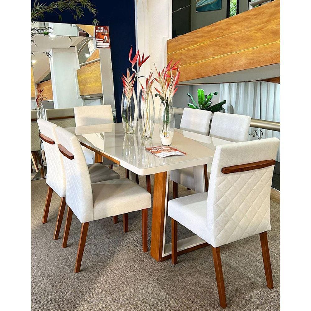 Sala de Jantar Madeira Maciça com 6 cadeiras 1,80x1,0m - Real/Luxury - Requinte Salas