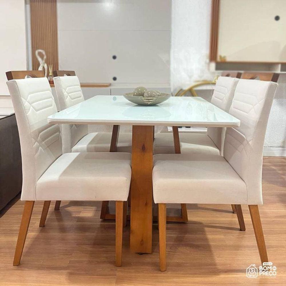 Sala de Jantar Moderna com 4 Cadeiras 1,20x0,90m - Hera Ciber - Requinte Salas