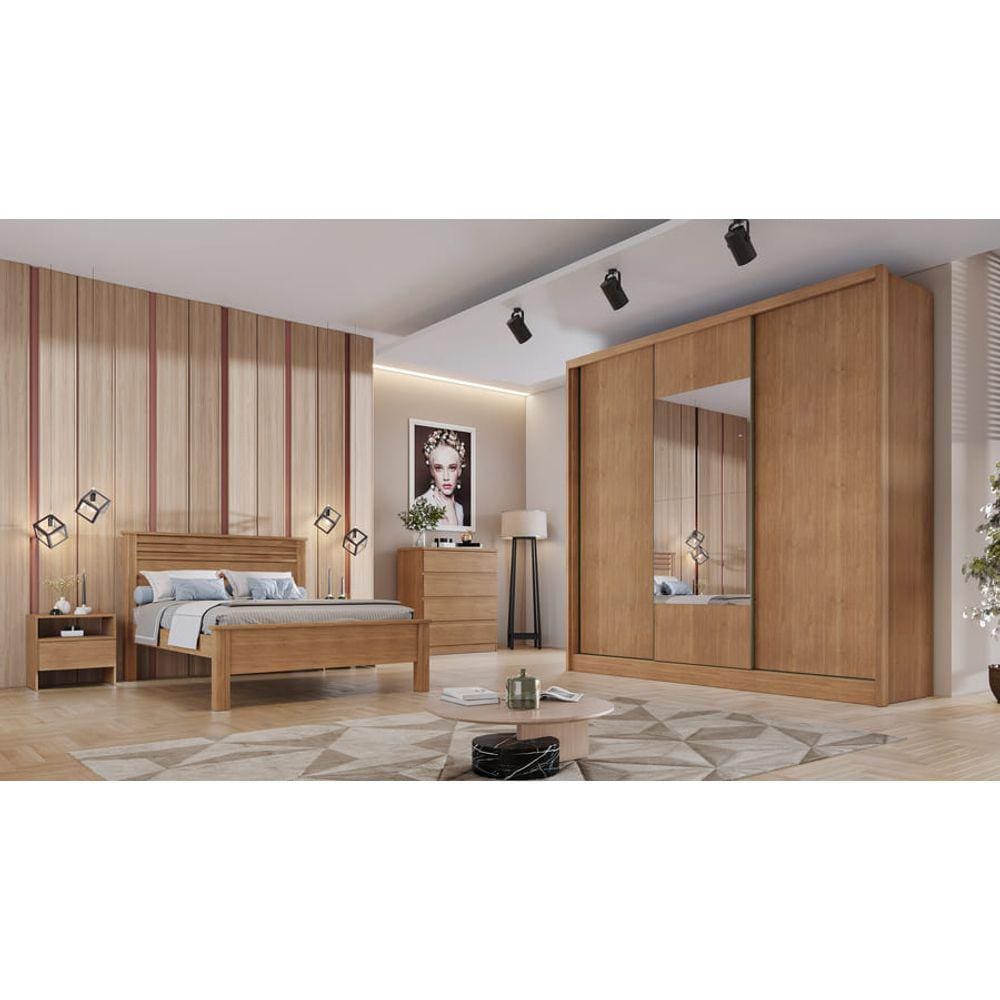 Guarda Roupa Casal com Espelho 3 Portas 6 Gavetas - Arezzo Plus-Cumaru - Móveis Novo Horizonte