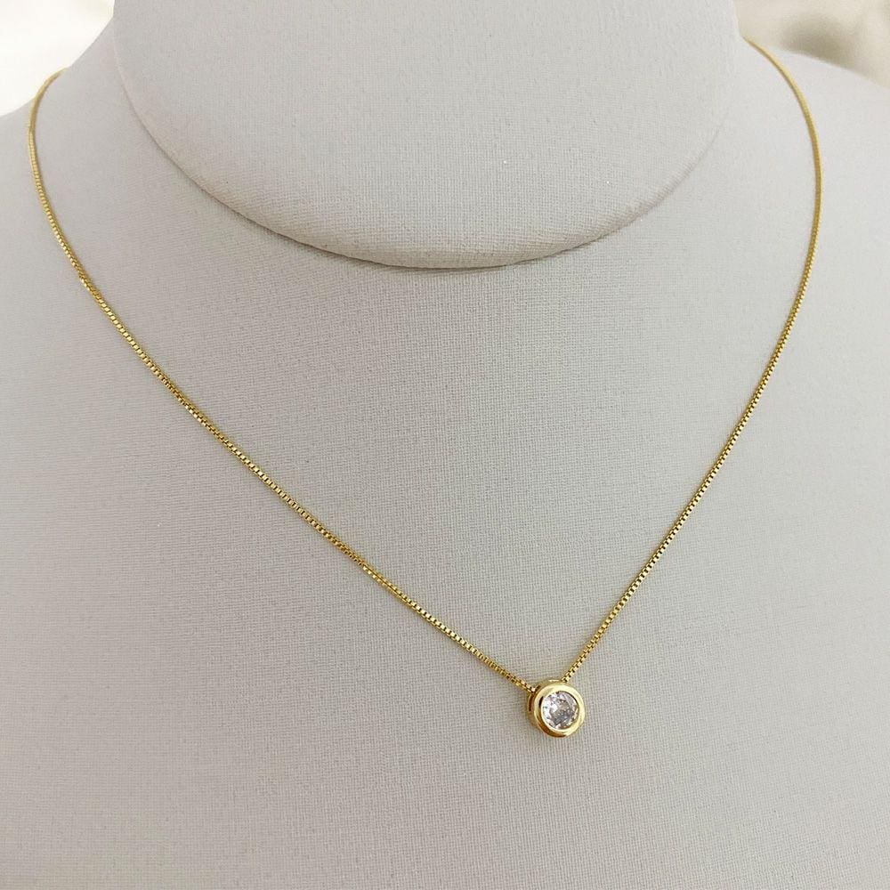 Colar Veneziana Pingente Ponto de Luz em Zirconia