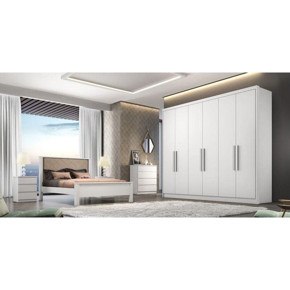 Guarda Roupa Casal 100% MDF 6 Portas 8 Gavetas - Linea-Branco - Móveis Novo Horizonte
