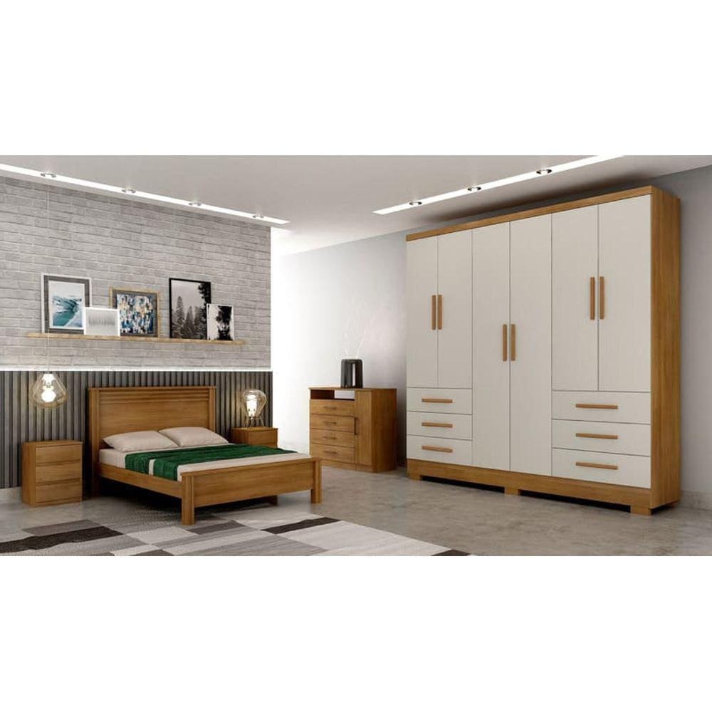 Guarda Roupa Solteiro com Pés 6 Portas 6 Gavetas - Encant-Cumaru off white  - Móveis Novo Horizonte