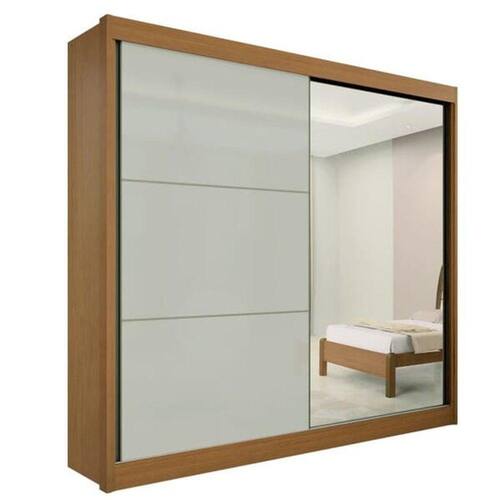 imagem-Guarda Roupa Casal com Espelho 2 Portas 6 Gavetas - Titanium-Cinamomo/Off White - Móveis D`Doro - Marrom