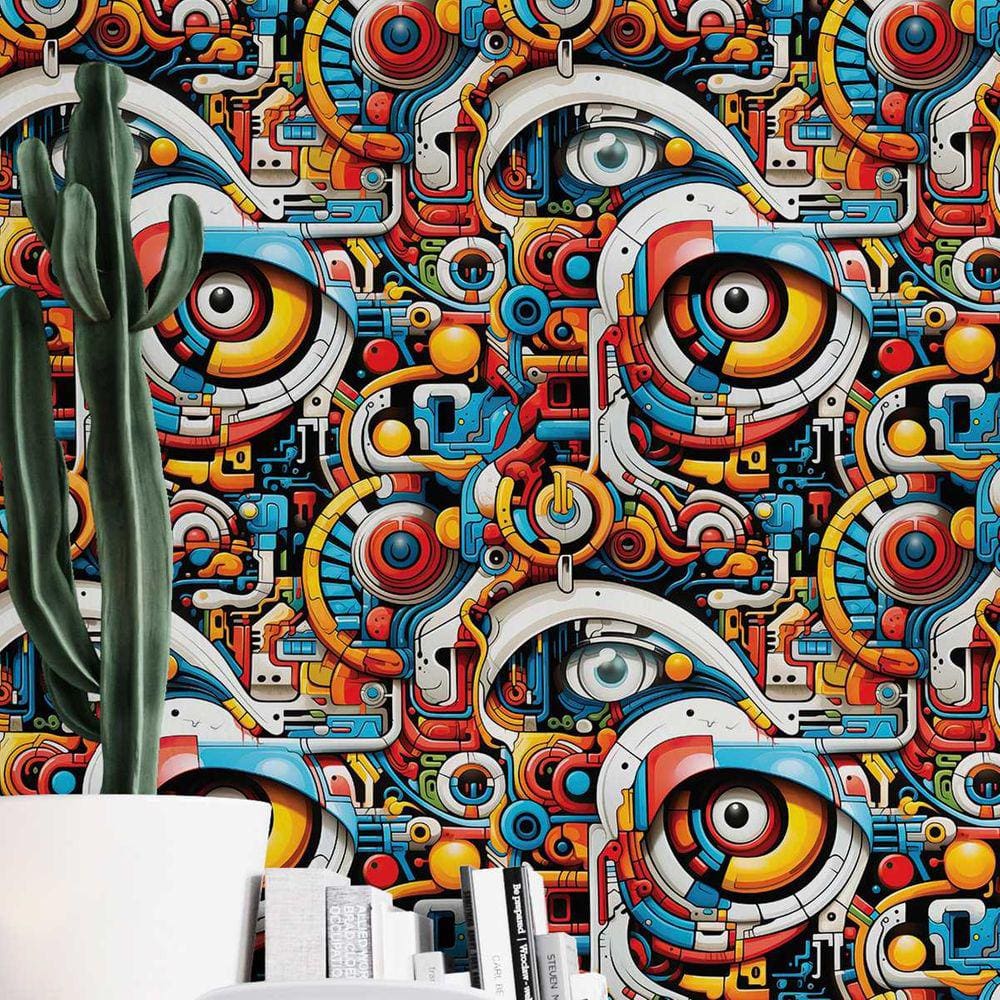 Papel de Parede 3D Desenho arte Gamer Colorida auto adesivo Cartoon decorado Vinil abstrato 9m