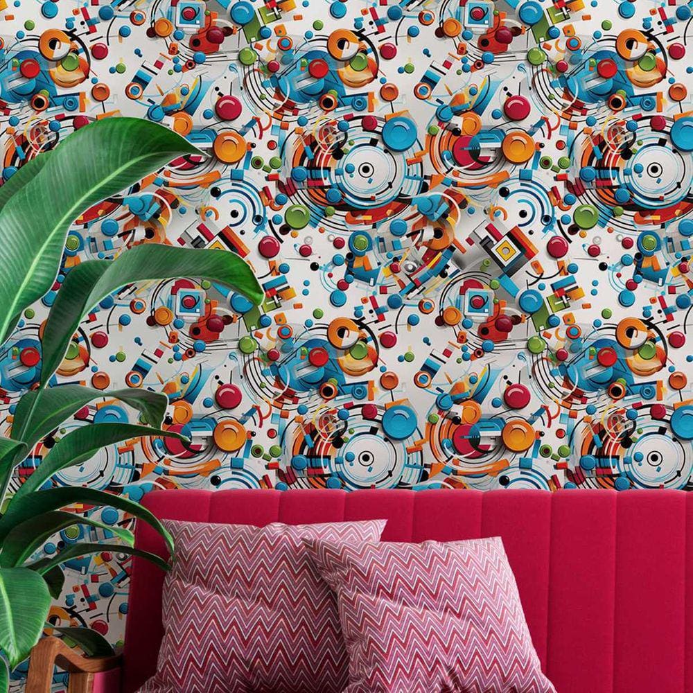 Papel de Parede Pintura 3d decorativa Arte Bolas Coloridas cores vivas Lavavel Quarto Gamer 12m