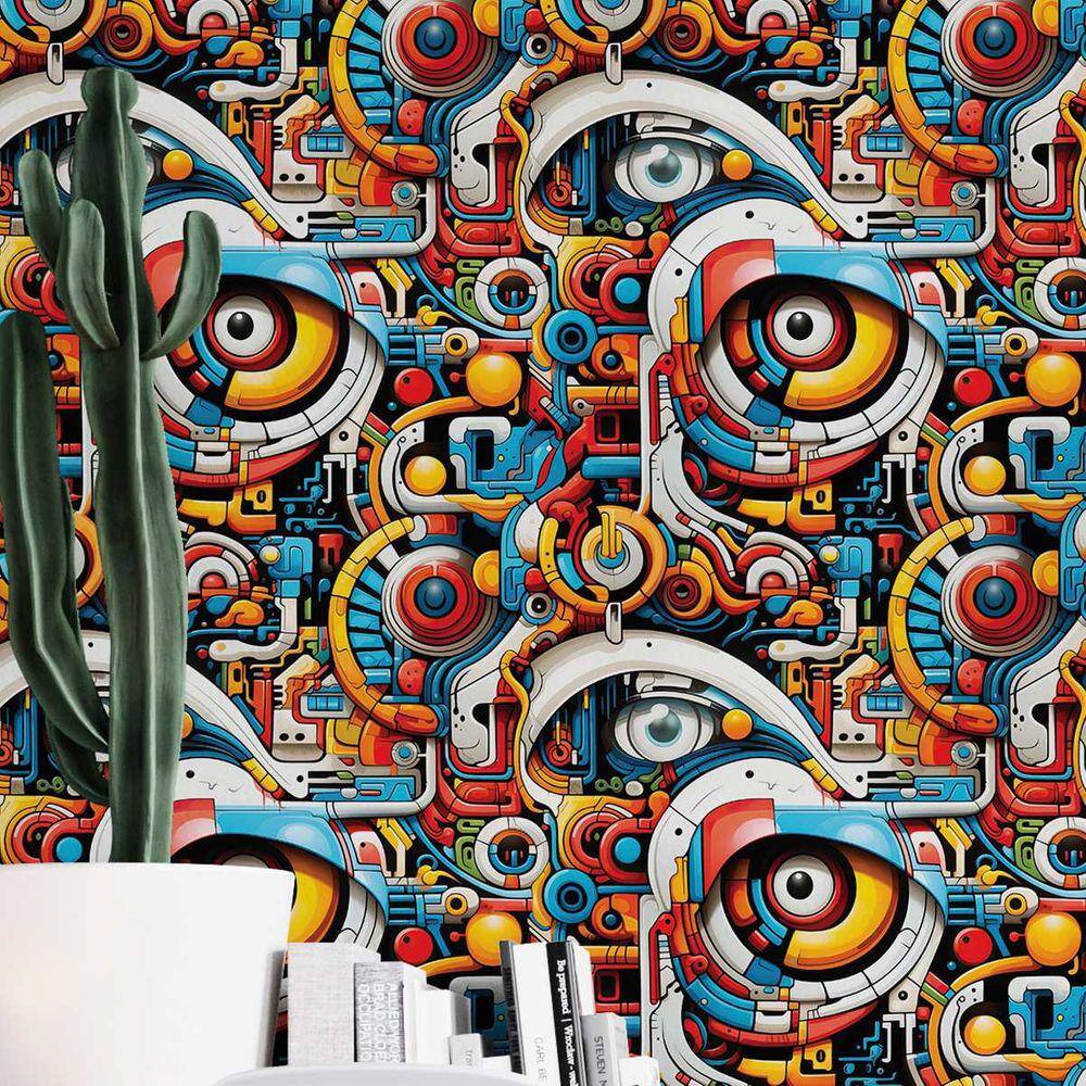 Papel de Parede 3D Desenho arte Gamer Colorida auto adesivo Cartoon decorado Vinil abstrato 12m