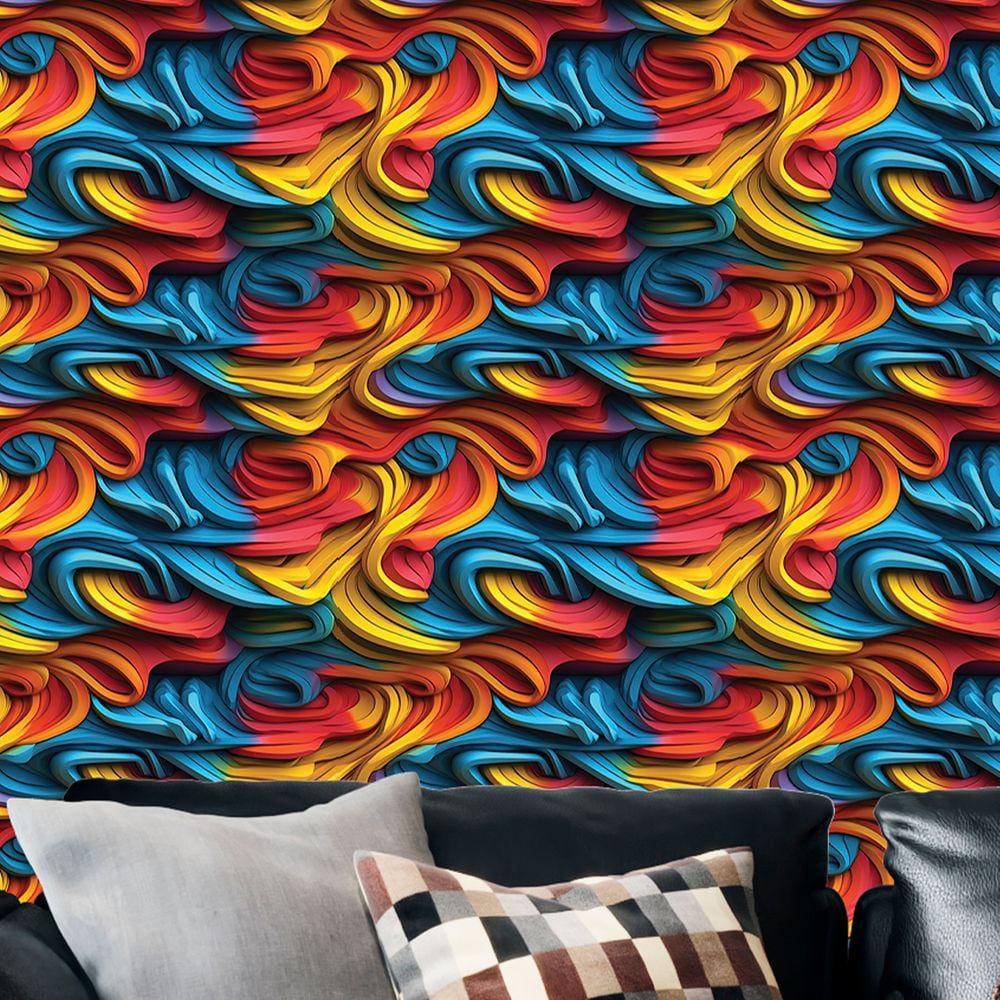 Papel de Parede Gamer 3D Arte auto adesiva Ondas abstratas decoradas efeito grafite Vinilico 15m