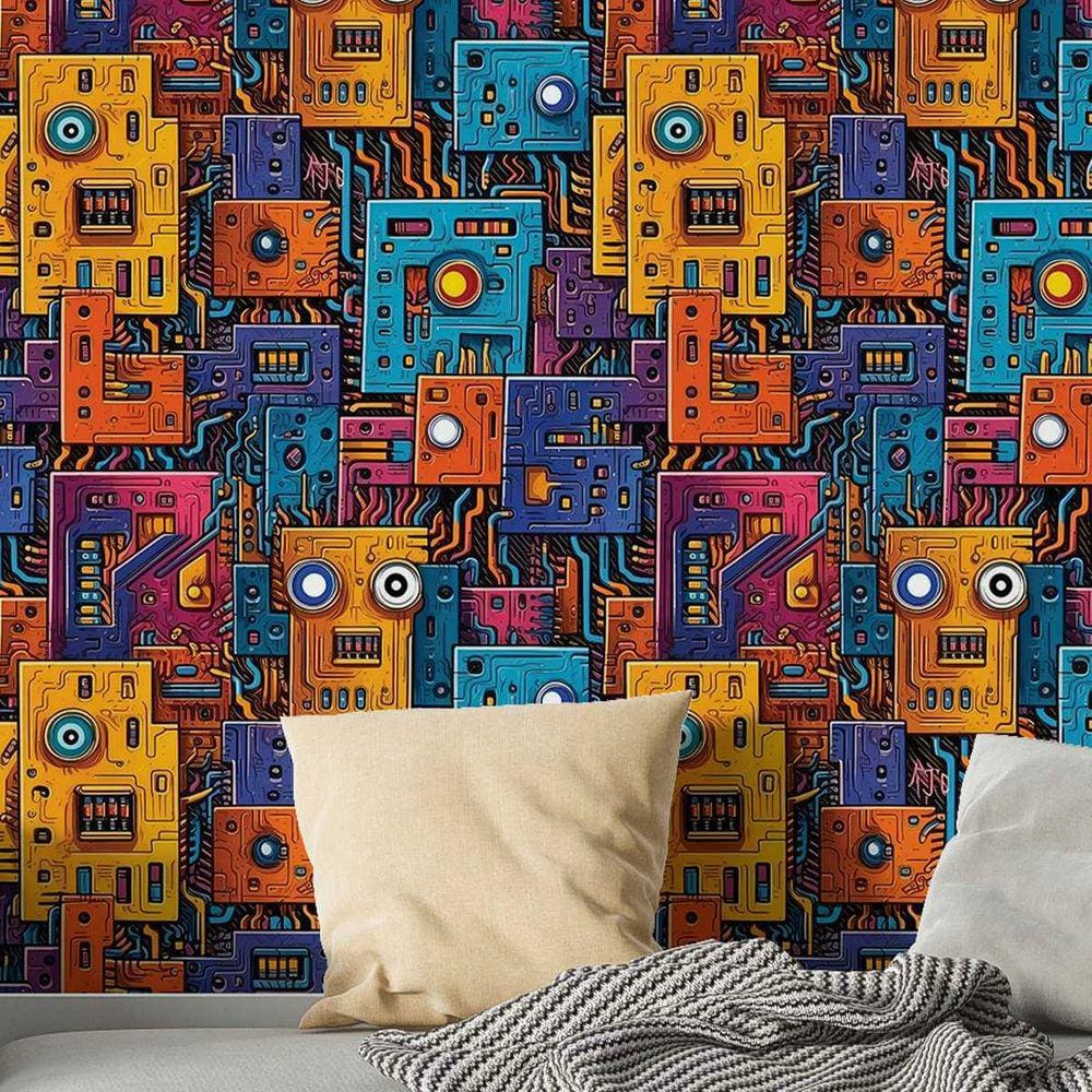 Papel de Parede Gamer 3D cartoon decorativo auto colante desenho abstrato jogos vinilico lavavel 12m