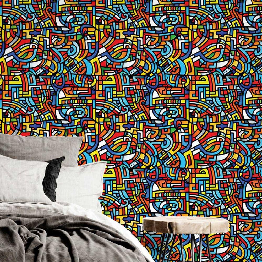 Papel de Parede 3D Arte moderna Auto adesivo Grafiti Cores Vivas lavavel vinil quarto Gamer 12m