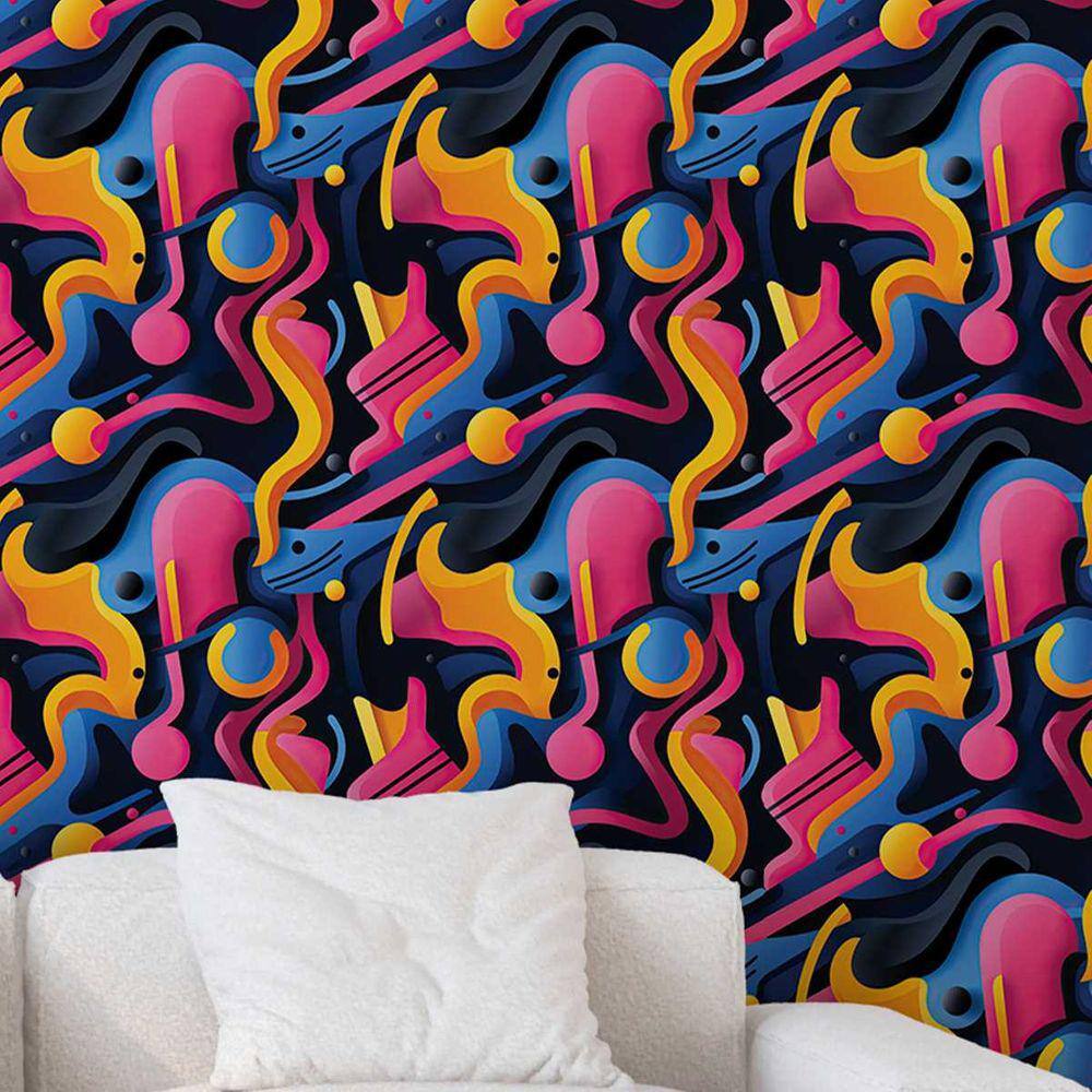 Papel de Parede 3D Pintura arte Gamer Moderna Abstrata decorativa Efeito grafite Varias cores 12m