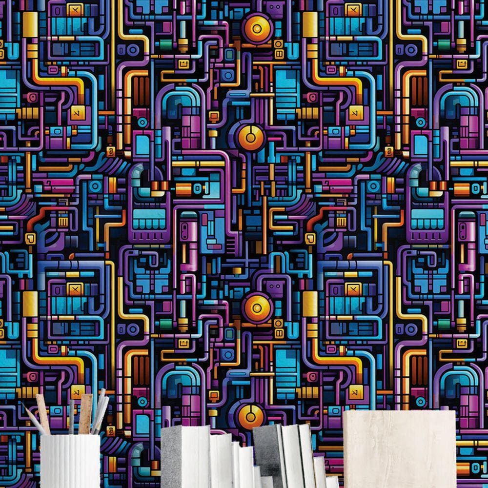 Papel de Parede 3D Grafite abstrato tribal desenho Colorido cores vivas auto colante Gamer 12m