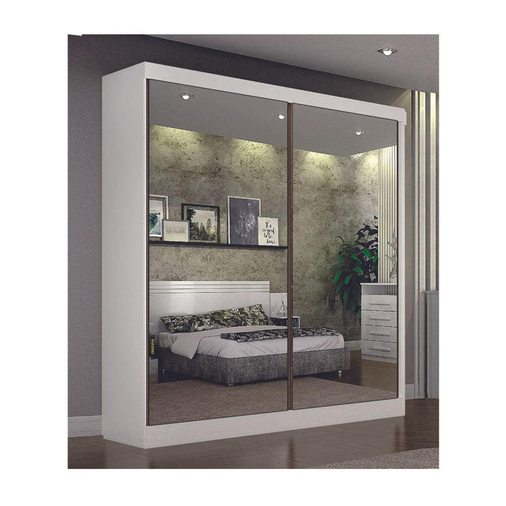 Guarda Roupa Solteiro Espelhado 2 Portas 3 Gavetas - São Paulo-Branco - Leifer Móveis