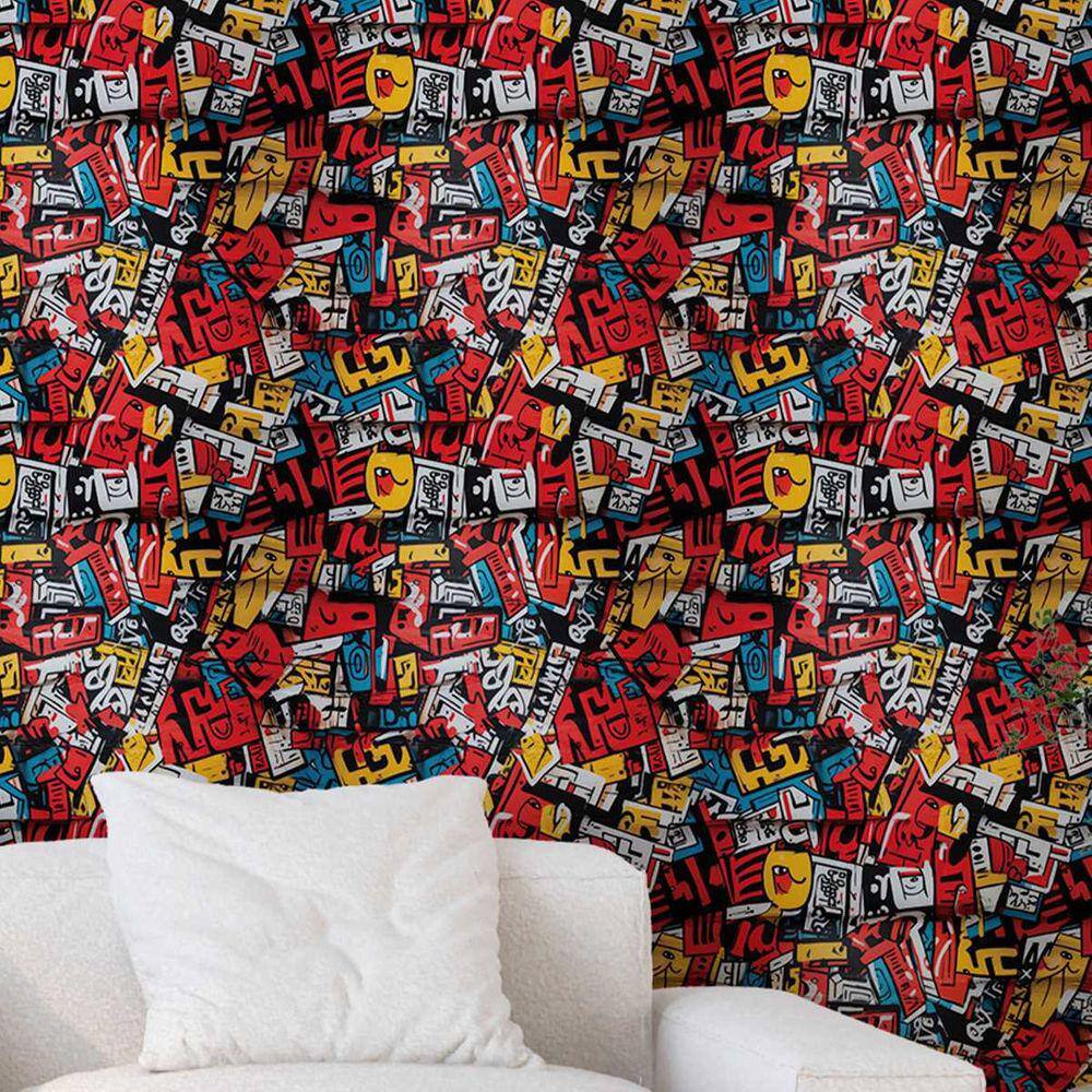 Papel de Parede Gamer 3D Arte Colorida auto colante estilo Grafite decorado vinilico Quarto 18m