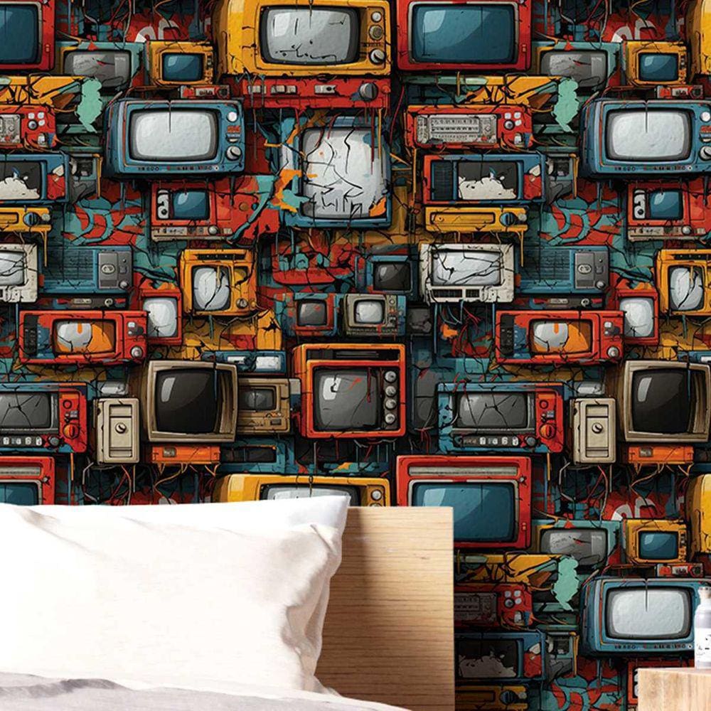 Papel de Parede Arte gamer Decorativa geek retro 3D Auto adesivo Varias Cores Claras Vinilico 9m
