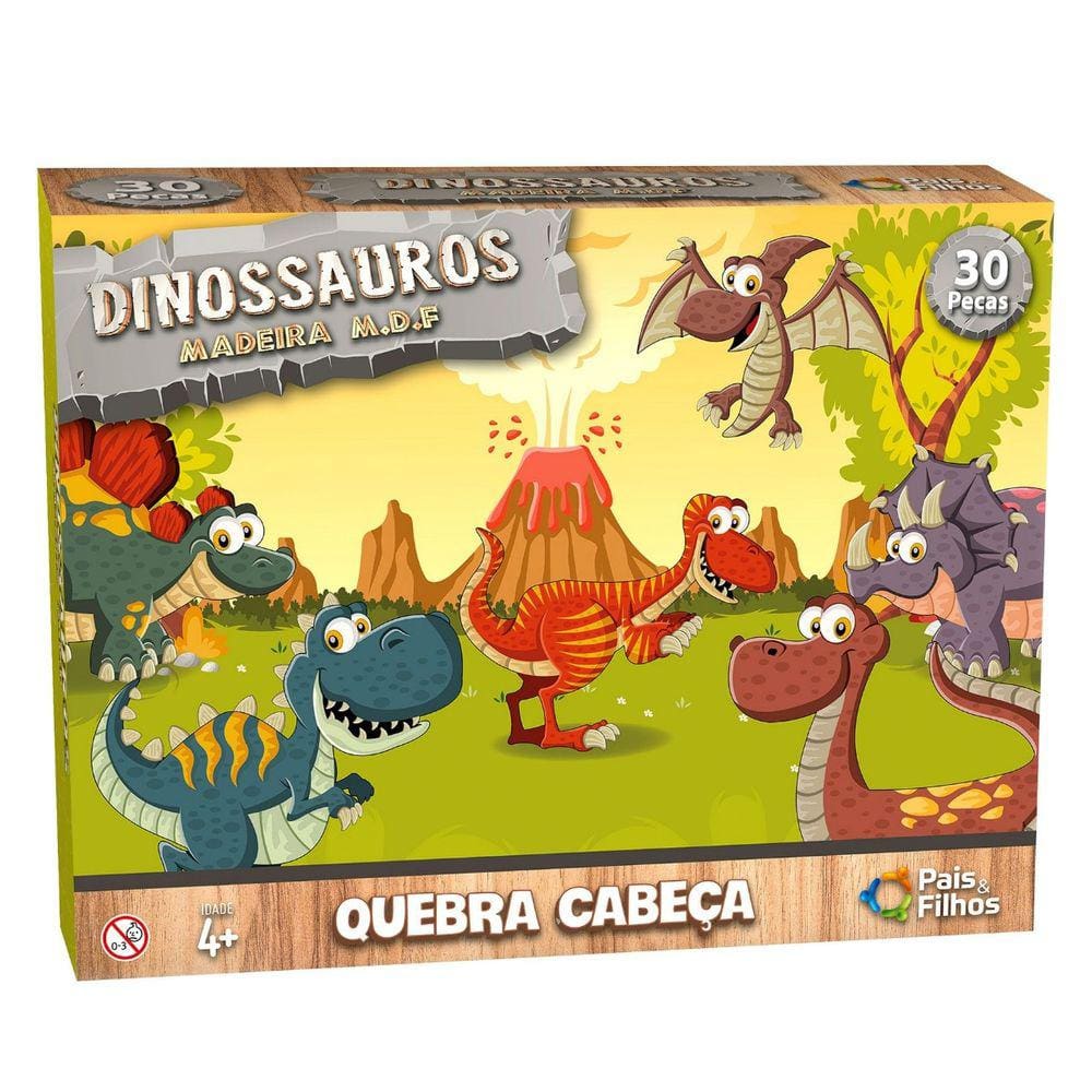 Quebra Cabeça Dinossauro Infantil Educativo 30pc Madeira MDF