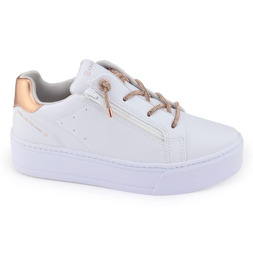 Tênis F Via Marte Casual 23-97207 Cadarço strass Zíper metal