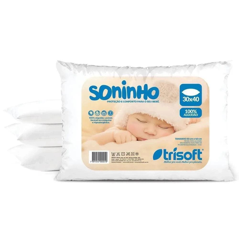 Travesseiro Baby Soninho 100% Algodão 30X40Cm Hipoalergênico