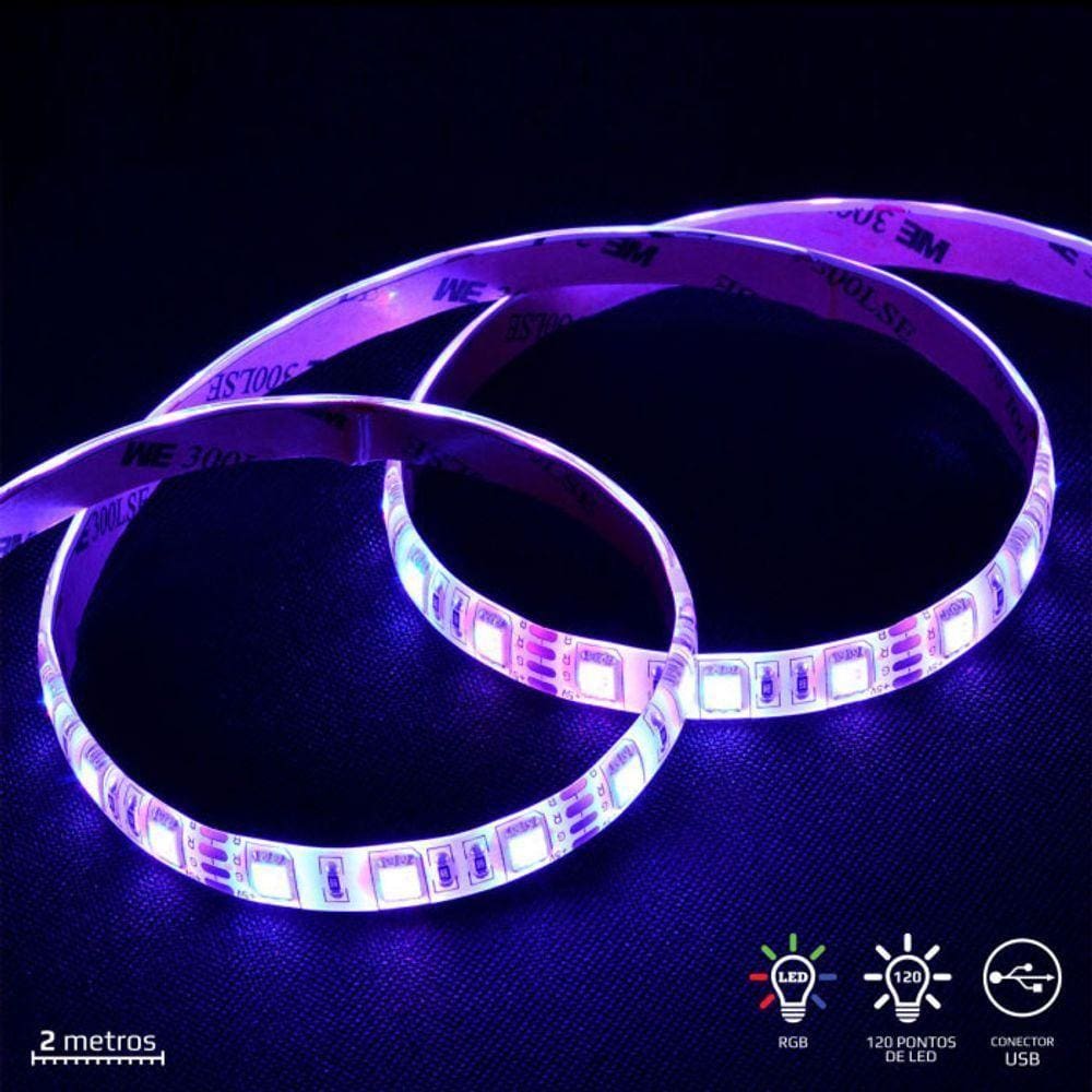 Fita De Led Vx Gaming Rgb Com Controlador Conexão Usb 120 Po