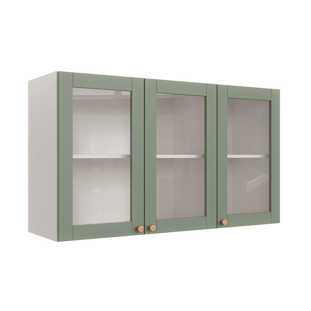 Armário Aéreo 3 Portas 120cm com Porta de Vidro Arizona Cabecasa Madeiramadeira Branco/Menta