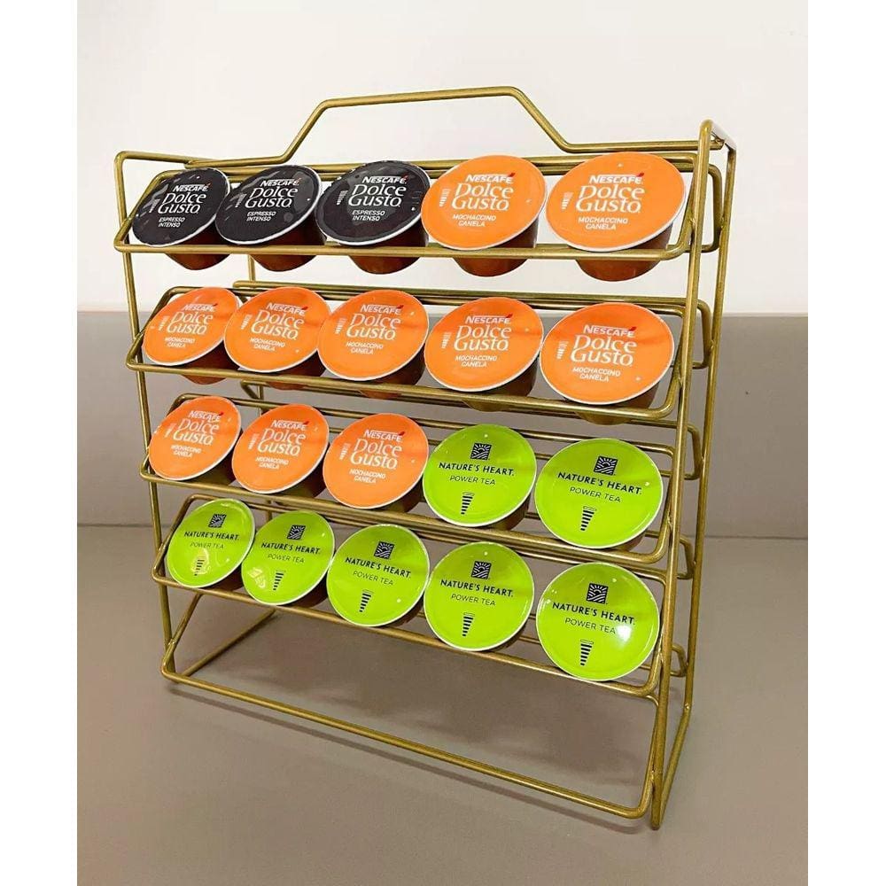 Suporte Porta 50 Cápsulas de Café Dolce Gusto Reforçado Organizador Bancada Dourado