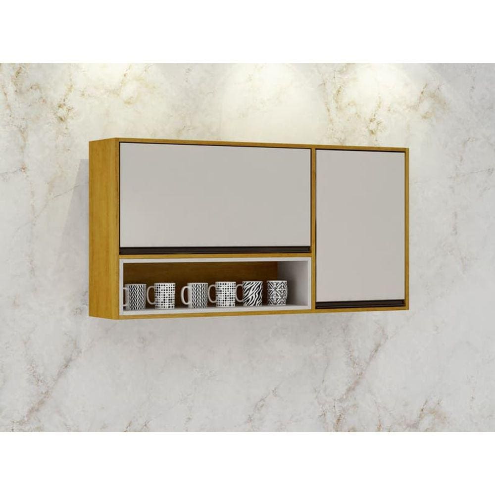 Armário Aéreo Porta Condimentos 2 Portas - Eduarda-Cinamomo/Off White - CHF Móveis