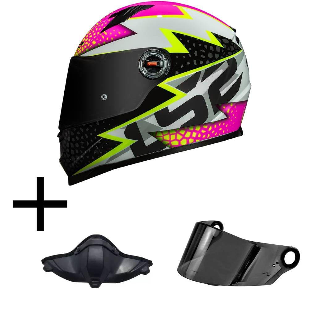 Capacete LS2 FF358 Speedy Rosa Mais Viseira Fumê E Narigueira Alta Hjc