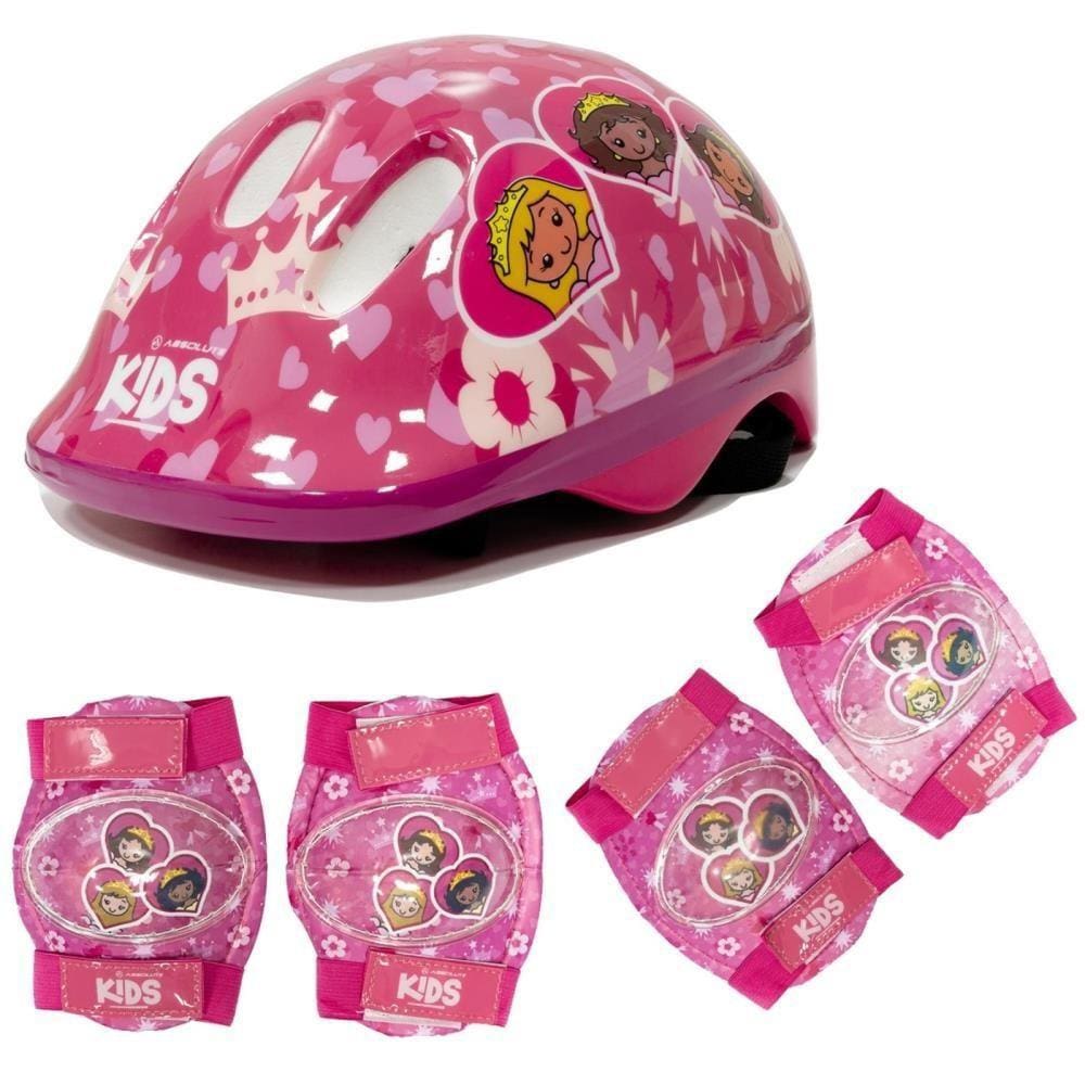 Kit Proteção Infantil Princesas Capacete (52-56cm) com Joelheira e Cotoveleira Rosa