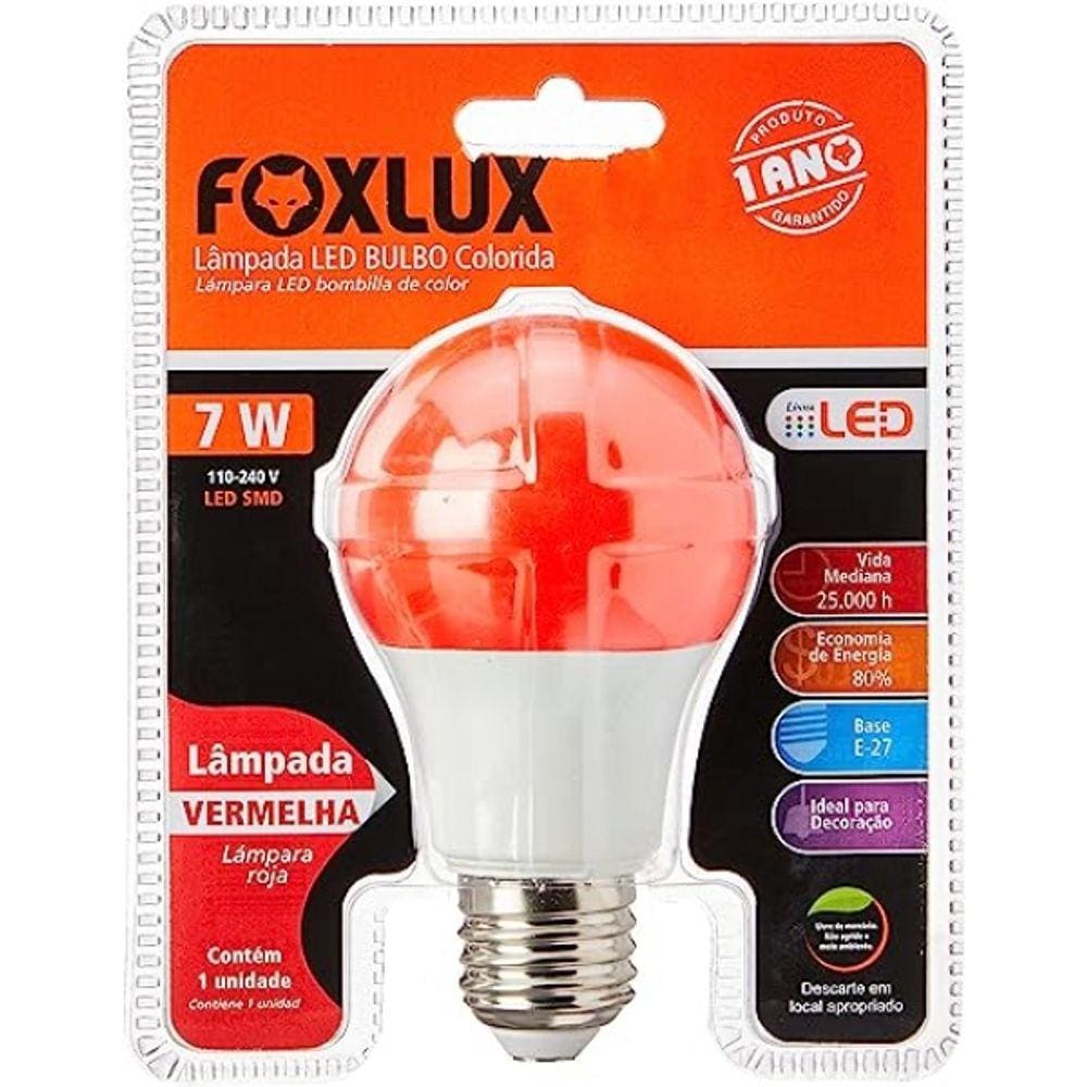 Lampada Led Bulbo 7W Vermelha Biv Foxlux