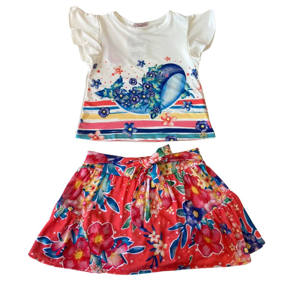Conjunto Infantil Mon Sucré Sea Flowers Vermelho 17018