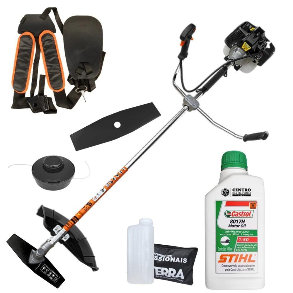 Roçadeira Terra GRH520 Á Gasolina 2T 52cc 2,5Hp Robusta e Potente Completa Com Lâmina 2 Pontas e Carretel Nylon + ÓLEO STIHL 2T de 500ml