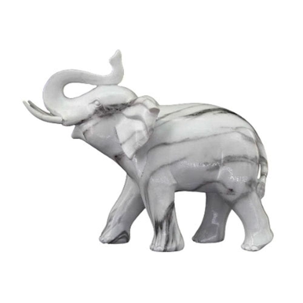 Escultura Elefante Decorativo em Resina Branco estilo Mármore - 22x28cm - 35790