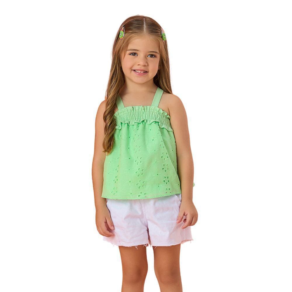 Conjunto Verão Citrus Verde e Branco Mon Sucre Infantil 066