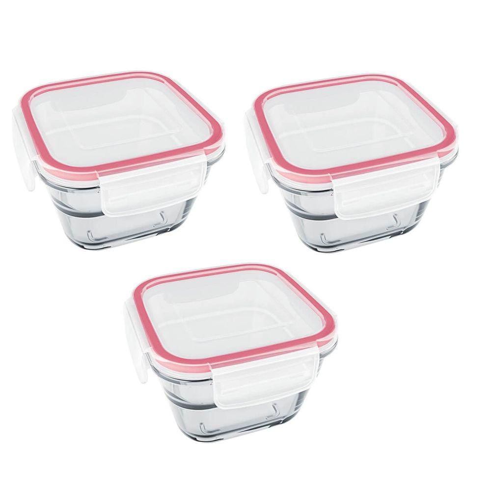 Kit 3 Potes Herméticos Quadrado Vidro 500ml Marinex Marmita