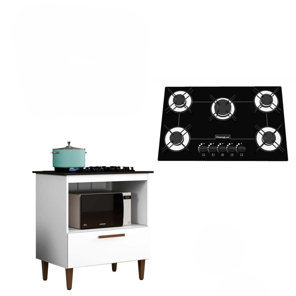 Kit Balcão Cooktop Chamalux 1 Porta com Fogão Cooktop 5 Bocas