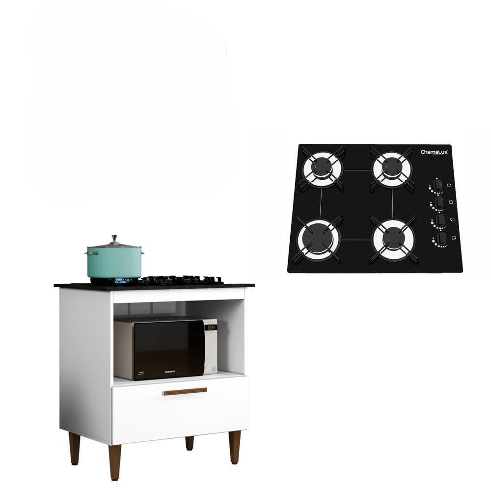 Kit Balcão Cooktop Chamalux 1 Porta com Fogão Cooktop 4 Bocas