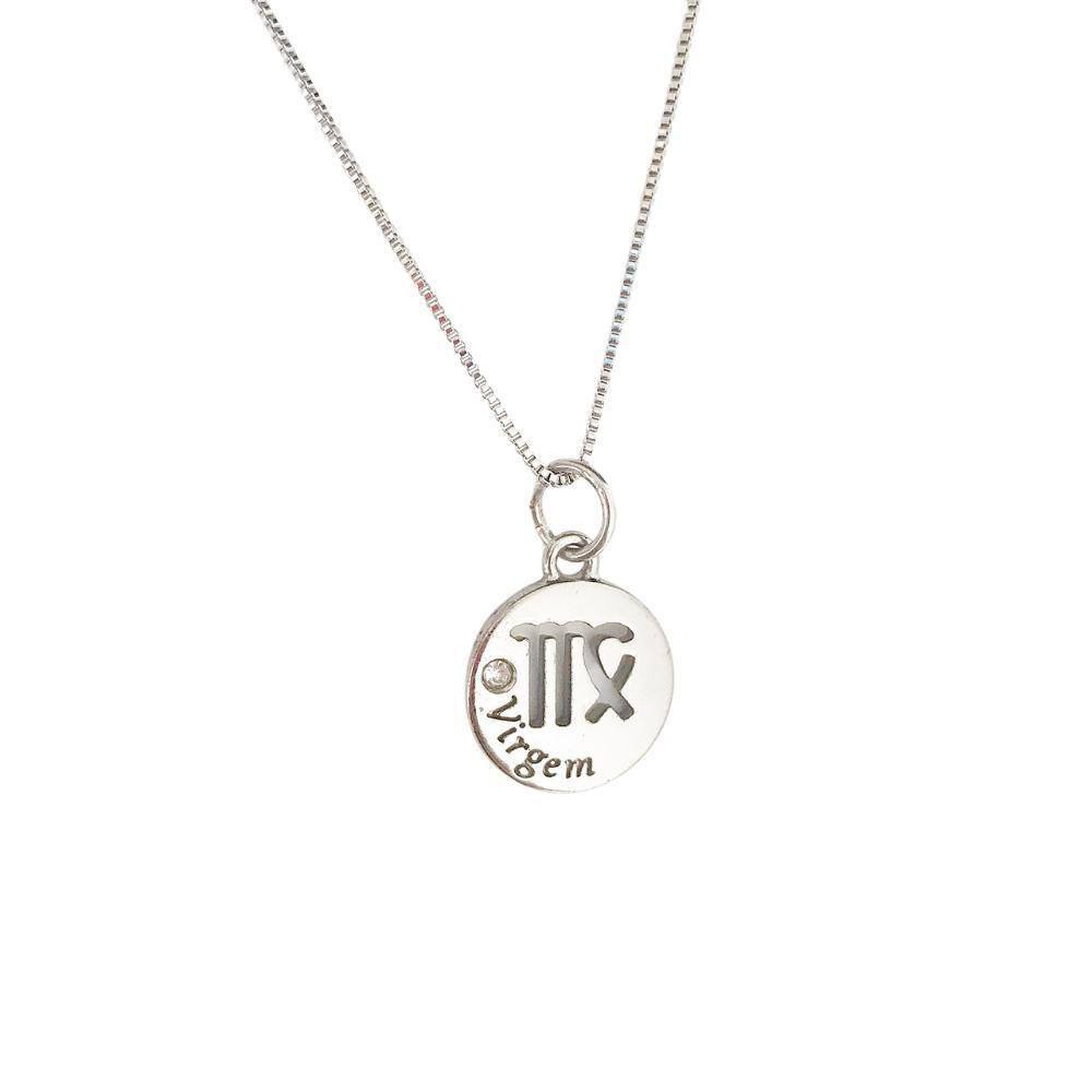 Colar Zodiac Signo Virgem Pedra Strass Ródio Branco 45cm