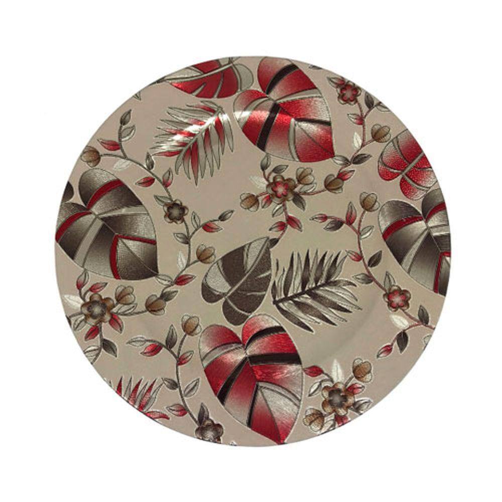 Sousplat Palm Beach Estampado Bege com Vermelho - 33cm - 32461