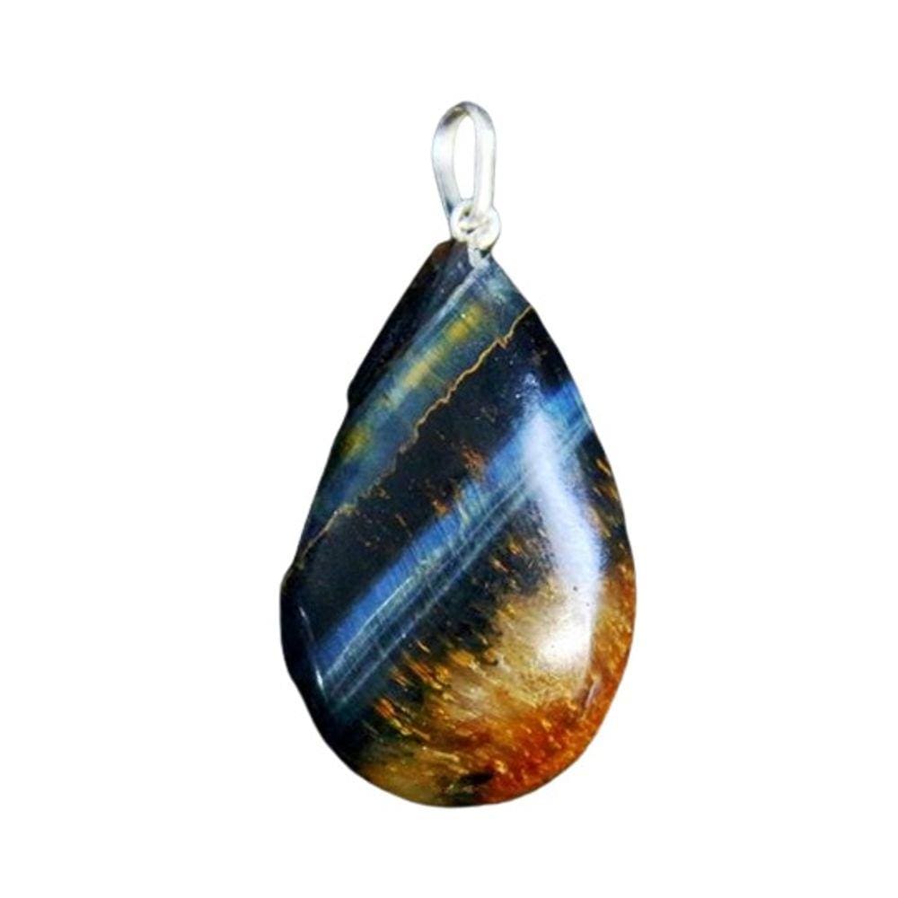 Colar Gota Pedra Olho de Falcão Pino e Perinha Prata 950