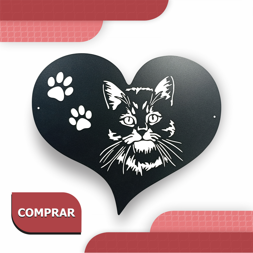 Quadro Gato Coração 32x38 Preto Lixa