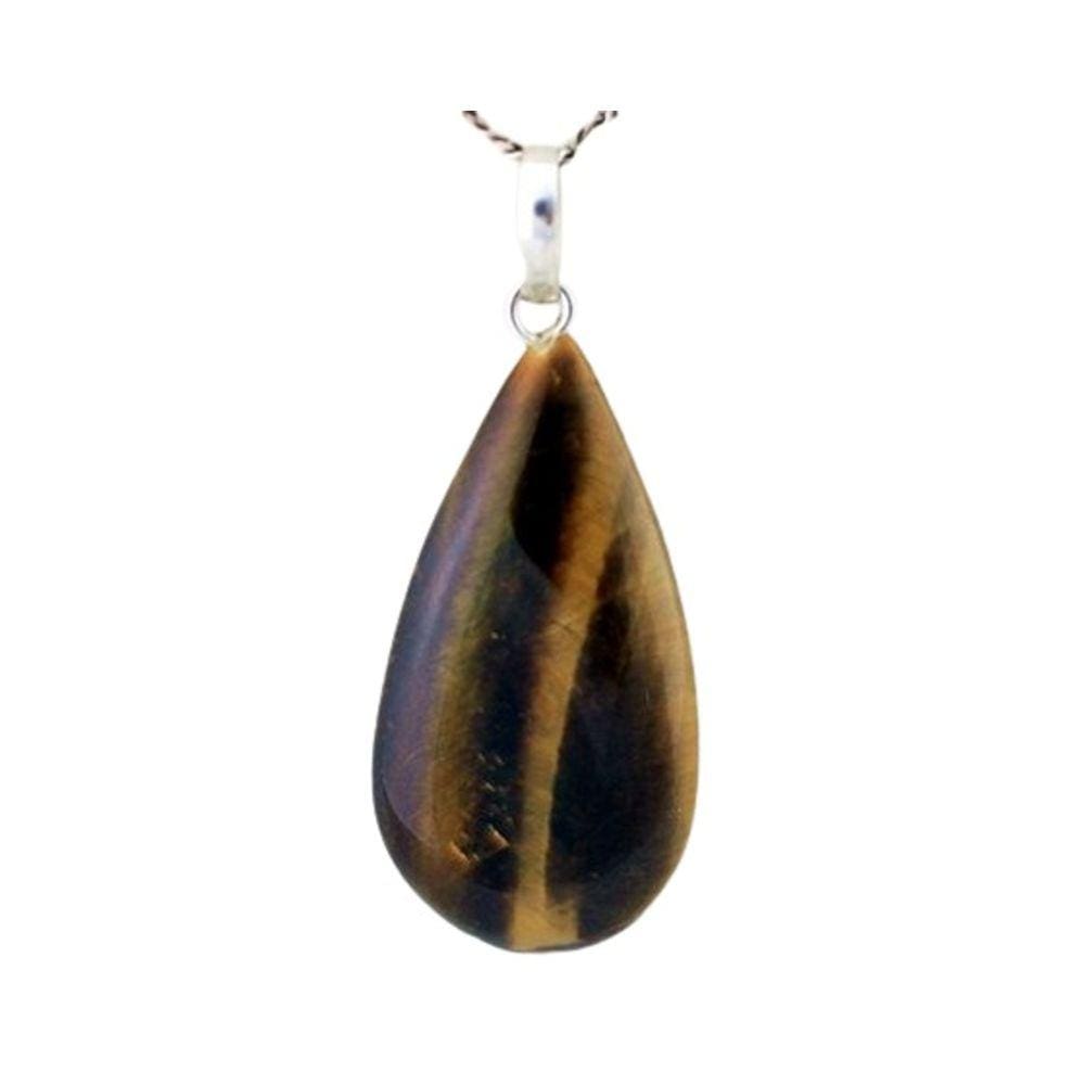 Colar Gota Pedra Olho de Tigre Castoação Pino Prata 950