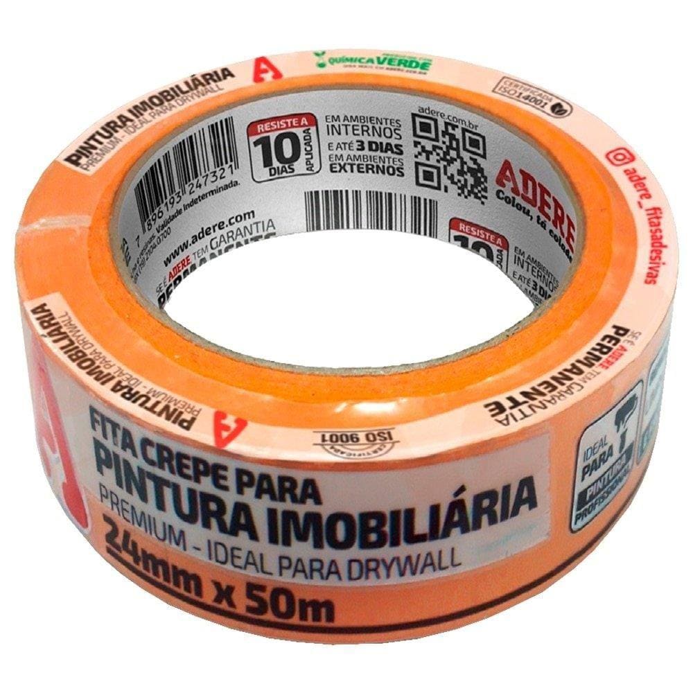 Fita Crepe Adere Laranja Pintura Imobiliaria 24Mmx50m