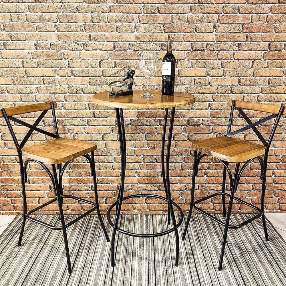 Bistrô com 2 banquetas de madeira - Lais - Metal Art