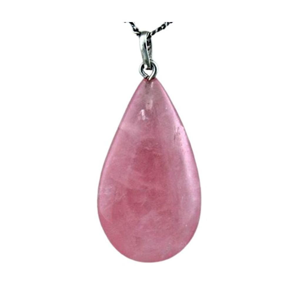 Colar Quartzo Rosa Lapidação Gota Montagem Prata 950