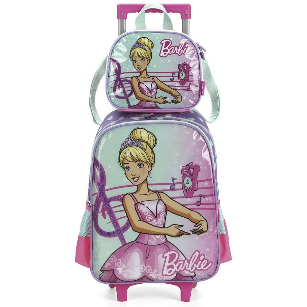 Kit Mochila Rodinhas Lancheira Luxcel Barbie Rosa