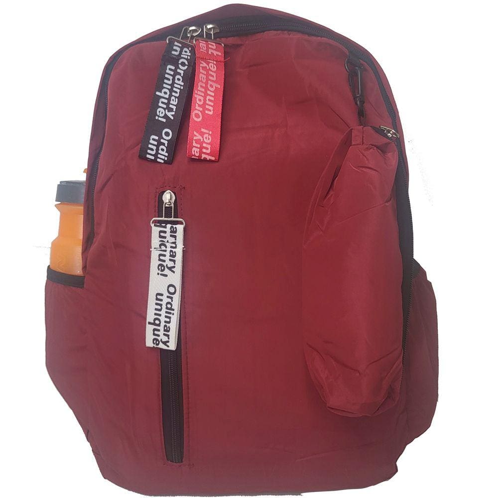 Mochila Escolar Feminina Kit Estojo e Chaveiro Vinho ZC8006